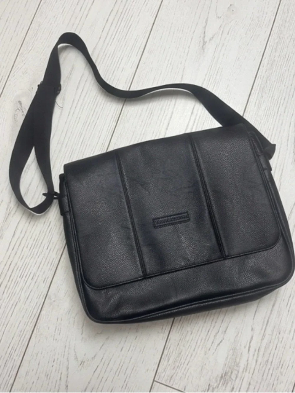 James Campbell Black Leather Messenger Satchel